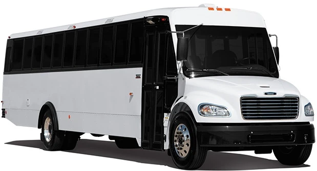 White conventional passenger bus