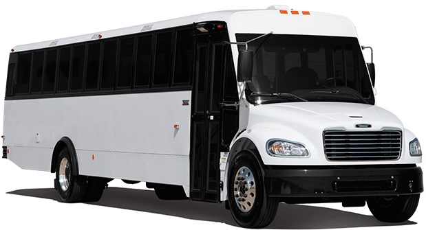 White conventional passenger bus
